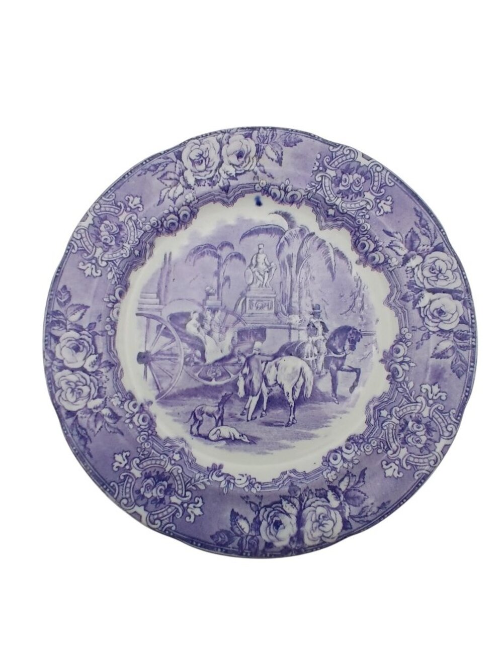 George Jones Spanish Festivities Lavender Blue White Transferware Horse Plate